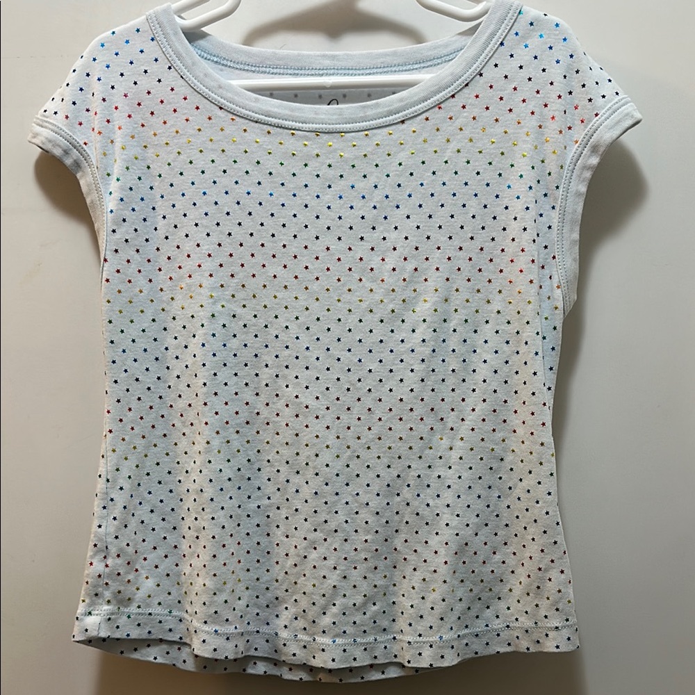 Peek Cream Rainbow Metallic Stars Soft Short Sleeve Tee Size 4/5 S